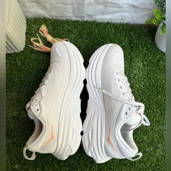 HOKA Bondi 8 sneakers size 9.5 White/ Cantaloupe New Season Women New in box - Picture 12 of 16